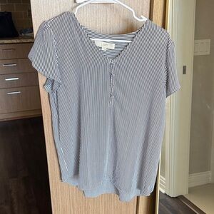 LOFT Navy and White Striped Blouse